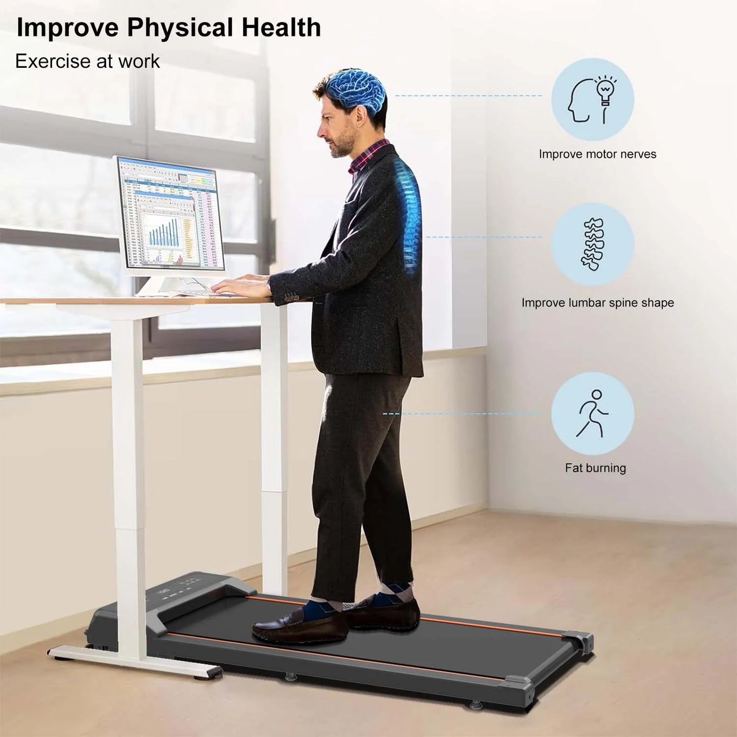 under Desk Treadmill - Walking Pad with LED Display and Remote Control, Portable Treadmill for Home and Office, 2.5HP, 265LBS Capacity